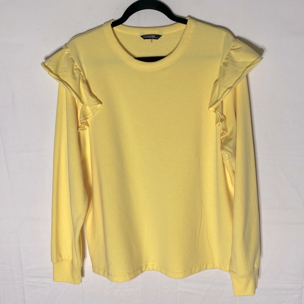 5/$25 George Yellow Ruffled Shoulder Long Sleeve Crew Neck Pullover Sweatshirt L